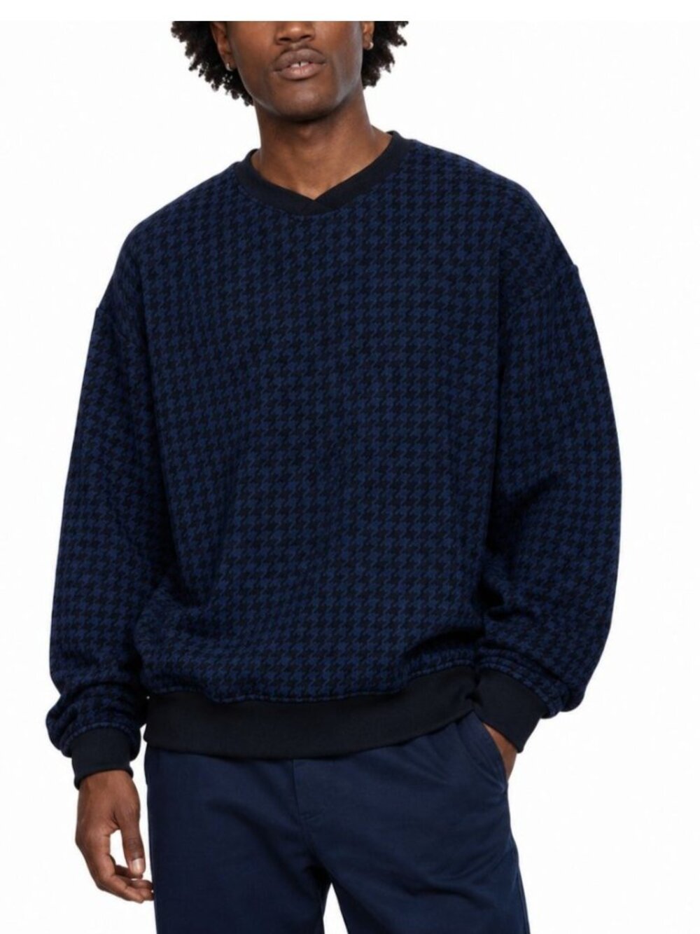 Adidas IVY PARK Sweater Mens XL Blue Black Houndstooth Terry Hip Hop Rapper City
